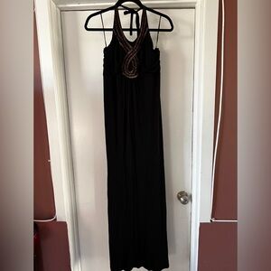 Artisan Black Maxi Dress with Brown Accents